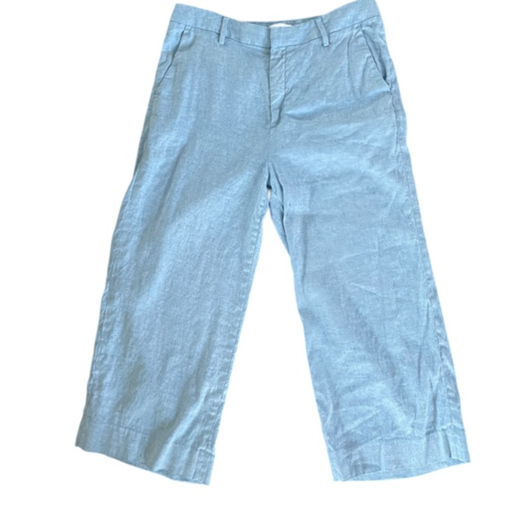 BANANA REPUBLIC Cotton Linen Blend Blue Wide Leg‎ Pants Preppy Trendy Size 14